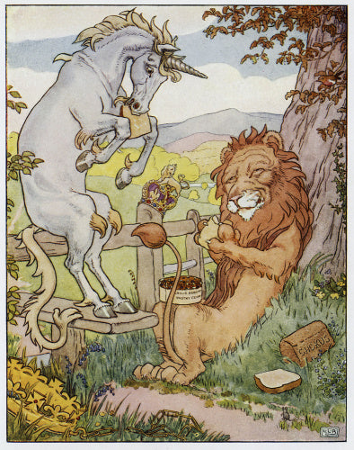 The Lion and the Unicorn published in Ring o' Roses, London: Frederick Warne & Co (pl.7)