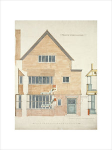 Design for 39 Frognal, Hampsted: elevation of principal gable; details of doors