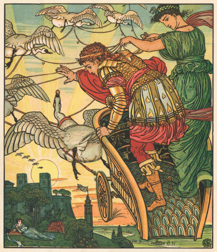 The Fairy of the Desert carries off the King of the Gold Mines, from Walter Crane's 'Aladdin's Picture Book', London [1884?]