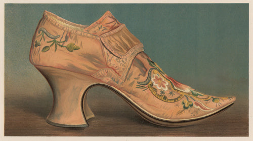 Large buckled shoe worn in the reign of Queen Anne; from T. Watson Greig, 'Ladies' old-fashioned shoes', 1885