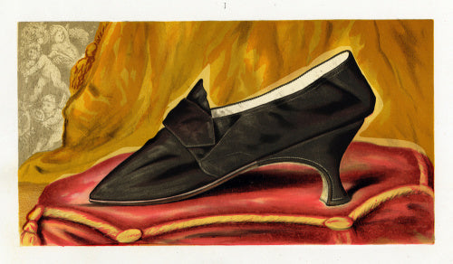 Shoe said to have belonged to Mary Queen of Scots; from T. Watson Greig, from 'Ladies' old-fashioned shoes', 1885