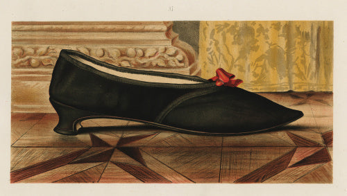 Shoe fastened by a ribbon tie; from T. Watson Greig, from 'Ladies' Old-fashioned shoes', 1885