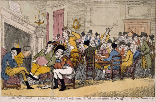Gaming House - where a parcell of sharks meet, to bite one anothers heads off, from 'The beauties of Tom Brown?', London: printed for T. and R. Hughes [&c.], 1808