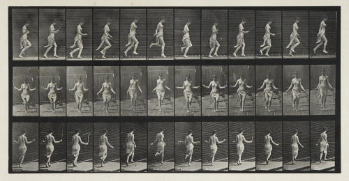 Unmarried female (semi-nude) running and jumping with skipping rope, from 'Animal Locomotion. An electro-photographic investigation of the consecutive phases of animal movements' 1872-1885